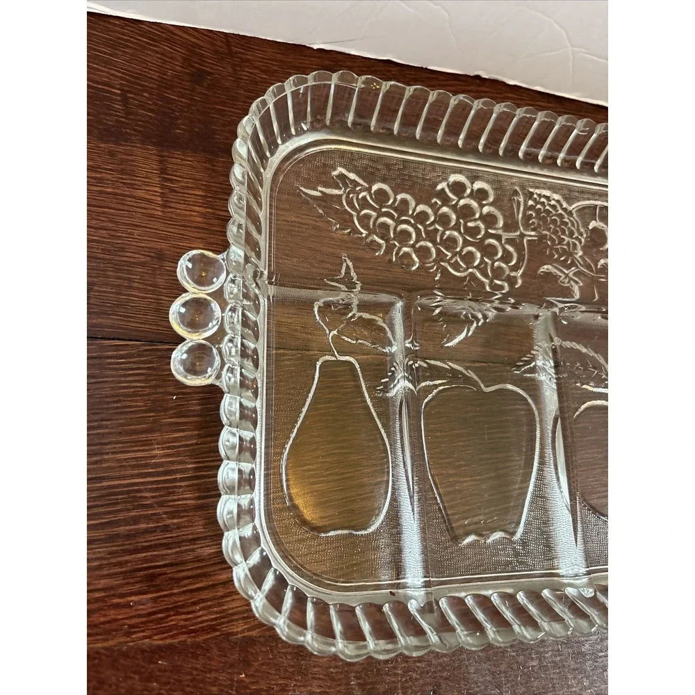 Vintage Clear Glass Divided Fruit Serving Tray Relish Dish Scalloped Edge 12.5in
